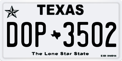 TX license plate DOP3502