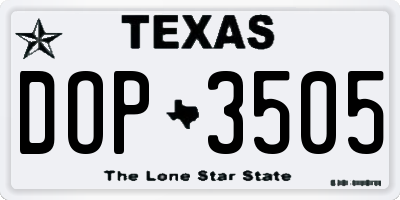 TX license plate DOP3505
