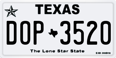 TX license plate DOP3520