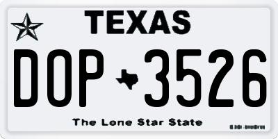 TX license plate DOP3526