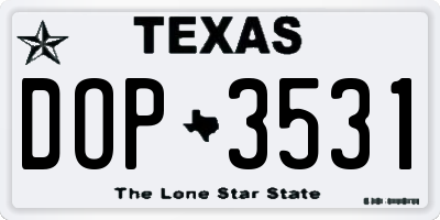 TX license plate DOP3531