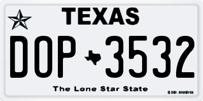 TX license plate DOP3532