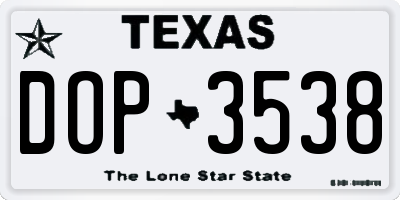 TX license plate DOP3538