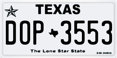TX license plate DOP3553