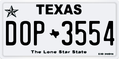 TX license plate DOP3554