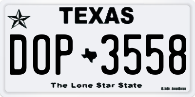 TX license plate DOP3558