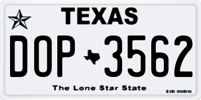 TX license plate DOP3562