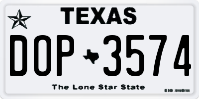 TX license plate DOP3574