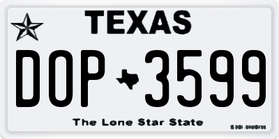 TX license plate DOP3599