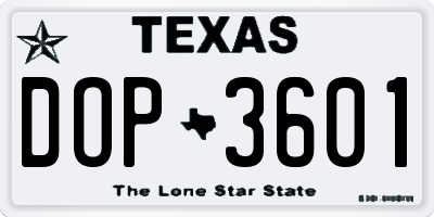 TX license plate DOP3601