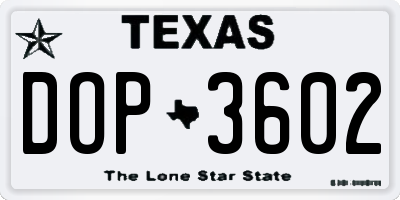 TX license plate DOP3602