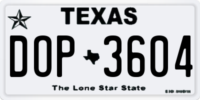TX license plate DOP3604