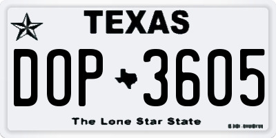 TX license plate DOP3605