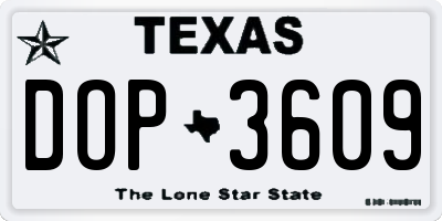 TX license plate DOP3609