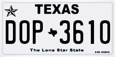 TX license plate DOP3610