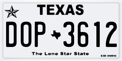TX license plate DOP3612