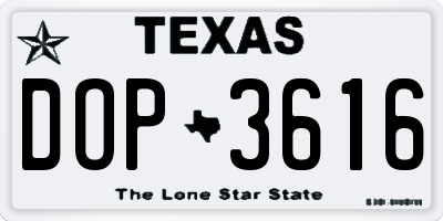 TX license plate DOP3616