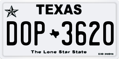 TX license plate DOP3620