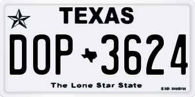 TX license plate DOP3624
