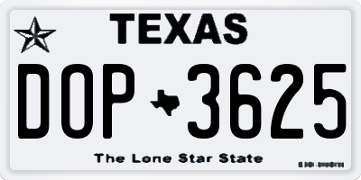 TX license plate DOP3625