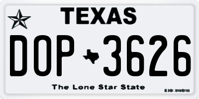 TX license plate DOP3626