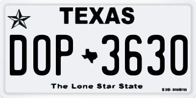 TX license plate DOP3630