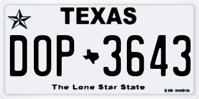 TX license plate DOP3643