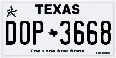 TX license plate DOP3668