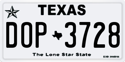 TX license plate DOP3728