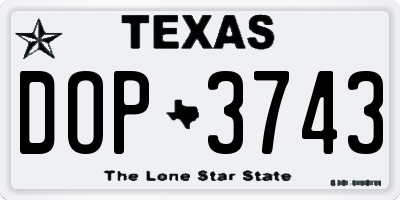 TX license plate DOP3743