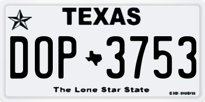 TX license plate DOP3753