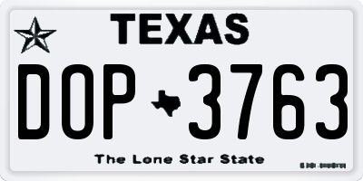 TX license plate DOP3763