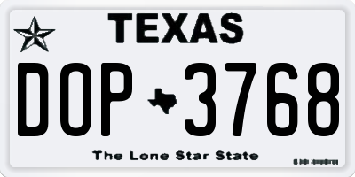 TX license plate DOP3768