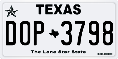 TX license plate DOP3798
