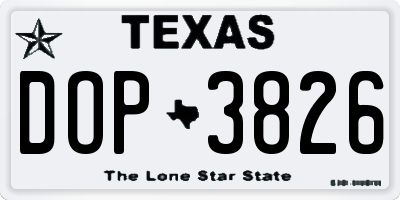TX license plate DOP3826