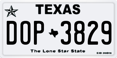 TX license plate DOP3829