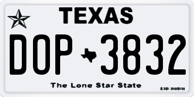 TX license plate DOP3832