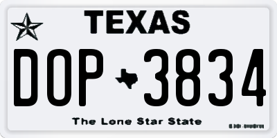 TX license plate DOP3834