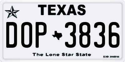 TX license plate DOP3836
