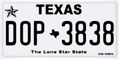 TX license plate DOP3838