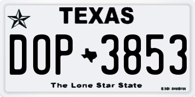 TX license plate DOP3853