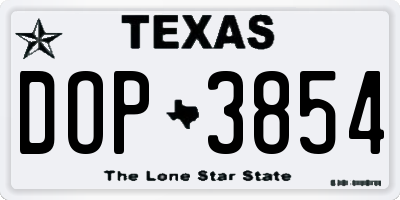TX license plate DOP3854