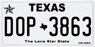 TX license plate DOP3863