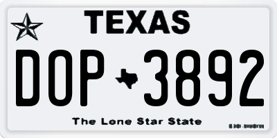 TX license plate DOP3892