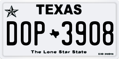 TX license plate DOP3908