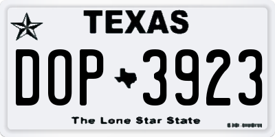 TX license plate DOP3923
