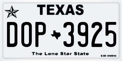 TX license plate DOP3925