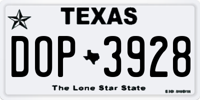 TX license plate DOP3928