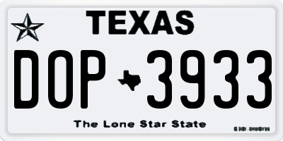 TX license plate DOP3933