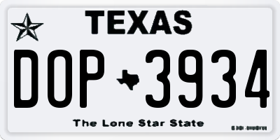 TX license plate DOP3934